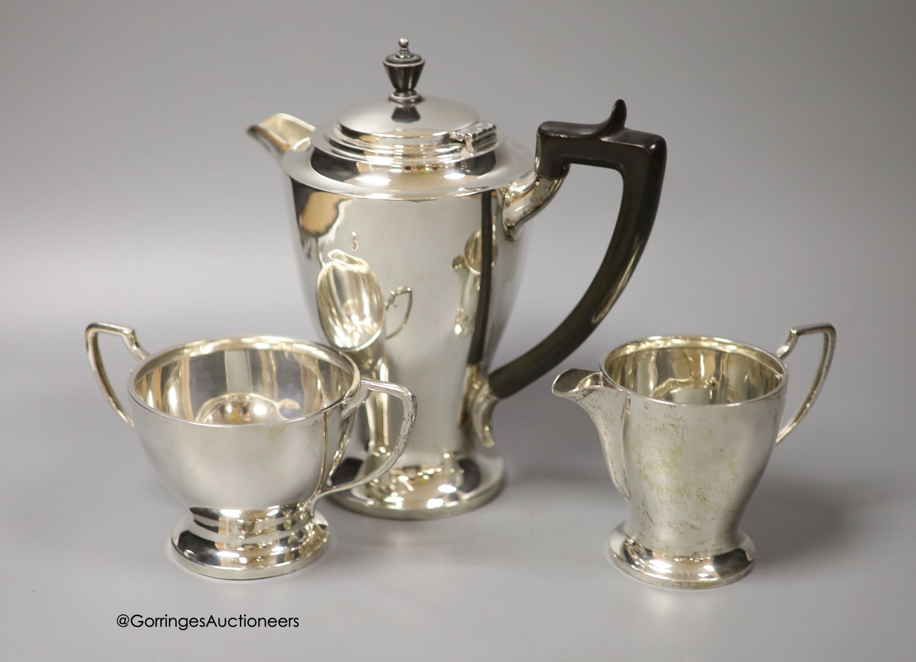 A George V silver three piece tea set, S. Blanckensee & Sons Ltd, Chester, 1933